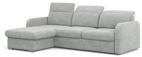 MEBLINI Schlafcouch mit Bettkasten - Ecksofa mit Schlaffunktion - Sofa mit Relaxfunktion und Kopfstützen - Couch L-Form - Eckcouch - Wohnlandschaft - Emerald - 215x167x84cm - Grau Webstoff