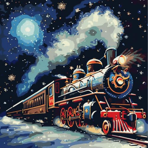 RKFLGEW DIY knüpfen set anfänger Cartoon-Zug knüpfkissen mit vordruck Sternenhimmel-Landschaft DIY Knüpfkissen-Set，Anfänger，Erwachsene，Teenager，Geschenk，Stickerei，Heimdekoration，Knüpfhaken- 43x43cm