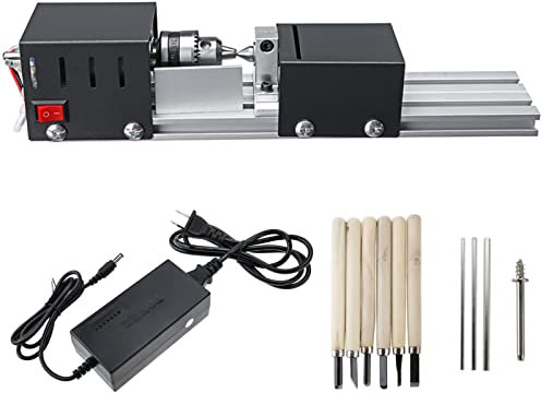 Mini Torno DC 12V 24V 96W Máquina de Torno de Madera Mini Torno de Madera Fresadora DIY Perlas Pulidora Taladro Giratorio para Mesa Herramienta de carpintería Torno Conjunto estándar Accesorios