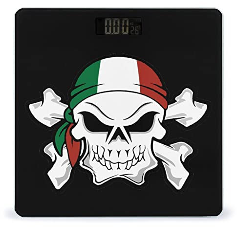 Italia PirateFlag - Bilancia digitale a forma di teschio con display LCD, per bagno, casa, palestra