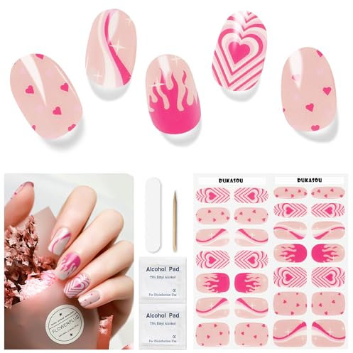 Unghie Gel Adesive UV - 28 Pcs Smalto Adesivo per Unghie Adesivi Unghie Gel Nail Stickers Full Wraps Lampada LED Adesivi per Unghie in Gel Curati Con Lima per Unghie e Stick per Donne Ragazze