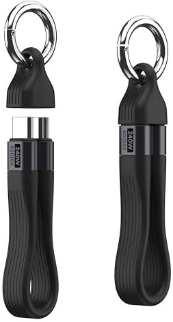 240W USB C Kabel Kurz 13CM mit Schlüsselanhänger,Thunderbolt 4 Schnellladekabel mit 40Gbps Datenübertragung,8K@60Hz-Videoübertragung,kompatibel mit iPhone 16/15 Pro Max/Pro,Samsung S24,iPad (Schwarz)