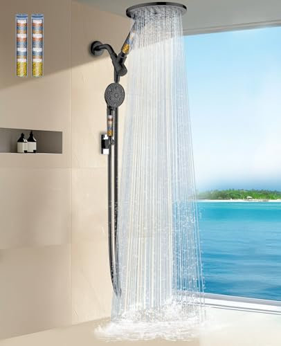 Dual Filtered Shower Heads Combo, High Pressure Rain Shower Head with Handheld Spray Built-in Power Wash, Dual Handheld Shower Head for Hard Water, Remove Chlorine for Healthier Skin-Black