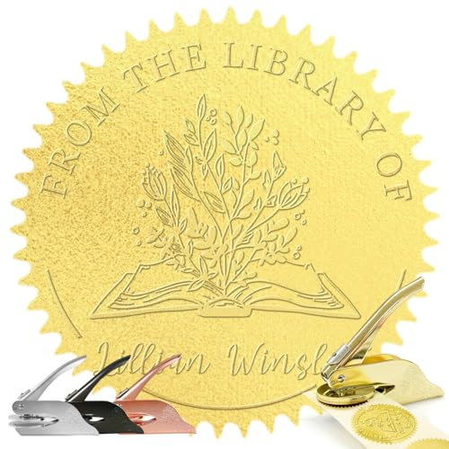 Ex Libris Personalisierbarer Buchprägestempel, Edelstahl, 42 mm, Rund, Buchstempel