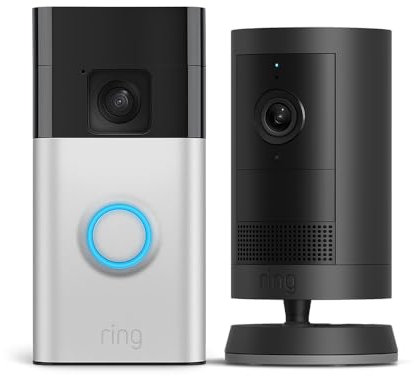 New Ring Outdoor Camera Plus (Battery, White) + Ring Battery Video Doorbell (Satin Nickle) | 2K with Ring Vision I DIY Wireless Outdoor Security Camera