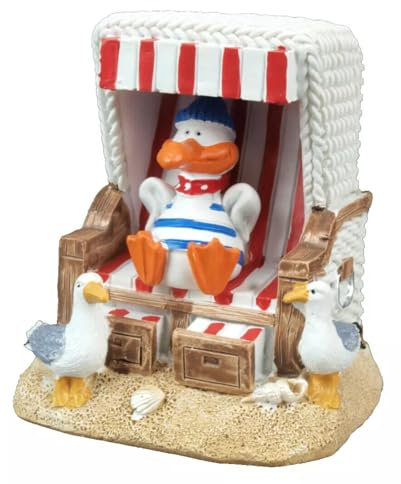 Generisch Maritime Deko Mini Strandkorb mit Möwen - Piet - 7,5x6,5x5cm Möwe Polyresin rot-weiß (RW)
