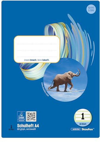 Staufen Style Schulheft - 10 Hefte je 16 Blatt, DIN A4, Lineatur 1 (5/5/5 mm liniert), 80 g/m² Papier