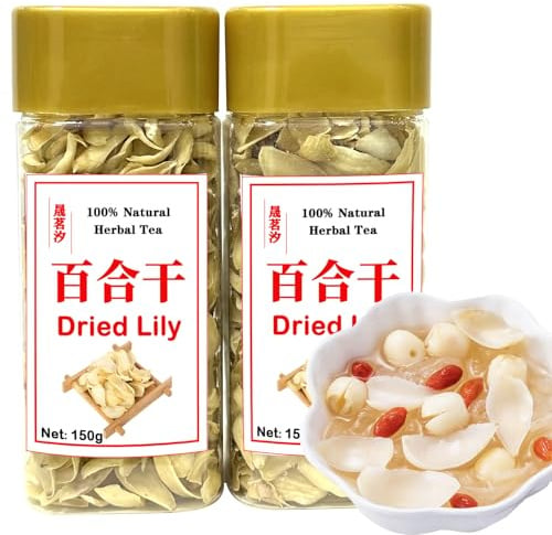 Dried Lily Bulb Lily Bulbs Bai He 10.6oz/300g (150g*2) Boil Soup and Congee Health Chinese Herbal Tea Add to breakfast Oatmeal Congee Sulfur Free No Addition 百合 百合干 龙牙百合 银耳莲子百合羹