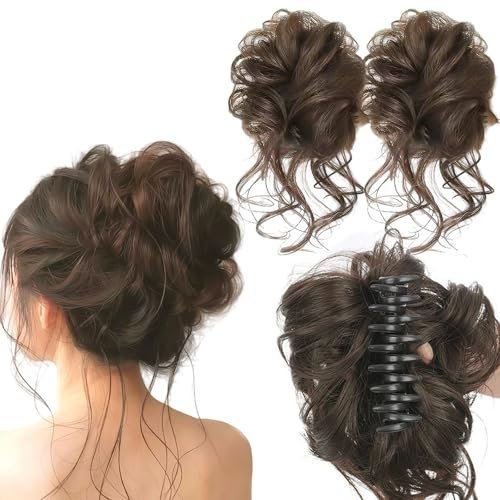 Lote de 3 piezas de extensiones de pelo sintético con pinza para moño falso y moño para mujeres y niñas