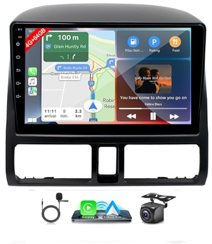 LICHENGTAI 4+64G Android 14 Doble DIN Radio para Honda CRV 2001-2006 con Carplay Android Auto, 9 Pulgadas Autoradio con Bluetooth GPS WiFi Mirror Link FM/RDS SWC Cámara Trasera