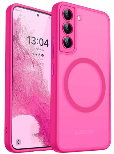 CANSHN für Samsung Galaxy S22 Hülle mit Kameraschutz, Matt Leuchtend Rosa | Vollständiger Kameraschutz, kompatibel mit MagSafe, lichtdurchlässig, matt, militärischer Schutz, kratzfest, schmale Passform