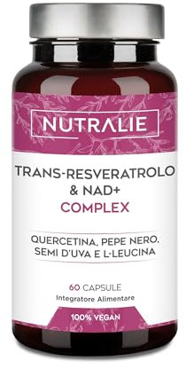 Trans Resveratrol NAD+ 686mg Complex - Quercetina Piperina Semilla Uva (OPC) - 60 Cápsulas Transresveratrol Nutralie