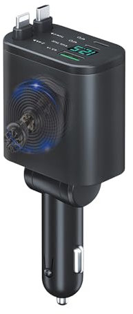 Yesimola Auto Ladegerät Zigarettenanzünder Verteiler mit LED Voltmeter,[PD 30W/2.4V] Zigarettenanzünder verteiler Dual Typ-c Port,Einziehbares Auto USB Stromanschluss,Schnellladung für Handy Tablet