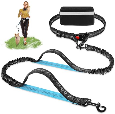 Blanlody Joggingleine Hunde, Bauchgurt Hundeleine Verstellbarer Hüftgurt Hunde Joggingleine mit Reflektierenden Nähten Jogging Leine Hundeleine mit Dual Griffe, Laufgurt für Große Hund Bis 50Kg