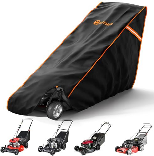 GREENER Lawn Mower Cover- Heavy Duty 600D Polyester Oxford Waterproof, Waterproof Lawn Mower Covers for Outdoor, Universal with Storage Bag for Greenworks, 89.7''L*25''W*38.9''H Black