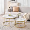 DEYARNA HOME Runden Couchtisch 2er Set, Moderne Satztische mit Keramikplatte (Keine MDF-Platte), Ideal für Wohnzimmer, Schlafzimmer, Balkon und Büro (Weiß+Gold), 60+80cm