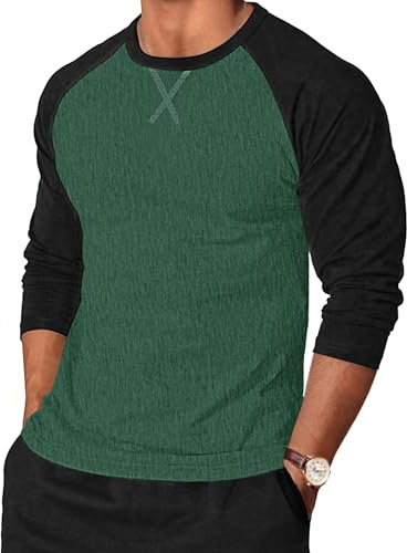 TARAINYA Langarmshirt Herren Rundhals Baumwolle Longsleeve M-4XL | 95%Baumwolle 5%Spandex, Langarm, Raglan‑Ärmeln, 'x' Ausschnittnäht, Farbblock‑Design