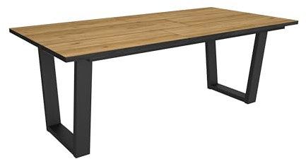 Skraut Home | Mesa Comedor | Mesa Fija Cocina y Salón | 194x90x74 cm | para 10 Comensales | Muebles Comedor | Estilo Industrial | Roble y Negro