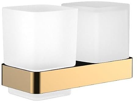 EMCO LOFT Doppel Becherhalter aus Glas, Zahnputzbecher in, Wandmontage Bad Accessoire Modern, Elegant, Praktisch als Duschzubehör Gold poliert