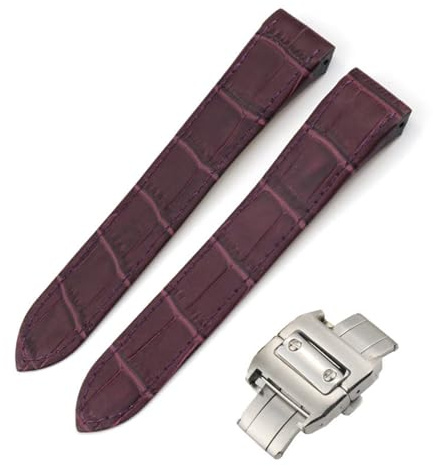 Cong Yi 20 23mm Rindsleder Uhrenarmband Textur Lederarmband Passend Kompatibel Mit Cartier Santos(Purple,20mm,No clasp)