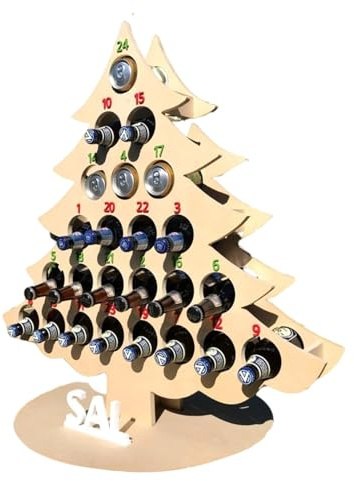 Fafeims Small Wine Racks, Xmas Wine Bottle Advent Calendar, 24 Wooden Xmas Tree Mini Alcohol Holder Stand Decoration Gifts (2)