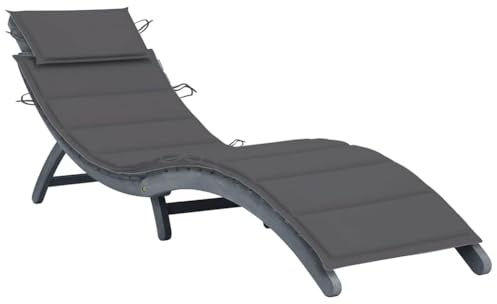 Zentexion Sdraio da giardino in legno di acacia massiccio con cuscino e poggiatesta, pieghevole, regolabile, resistente alle intemperie, per terrazza, balcone, piscina, comodo lettino relax per