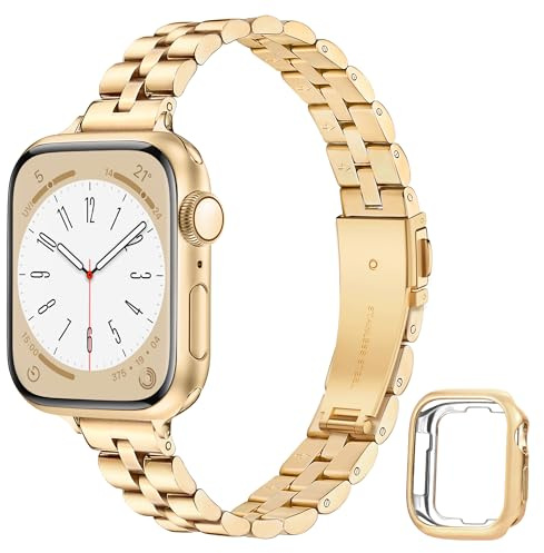 Calina Edelstahl Band mit Gehäuse Kompatibel mit Apple Watch Armband 41mm 40mm 38mm 45mm 44mm 42mm(Serie 3/2/1), Serie SE 9 8 7 6 5 4 3 2 1, Metall iWatch Armband für Apple Watch Band mit Hülle Damen