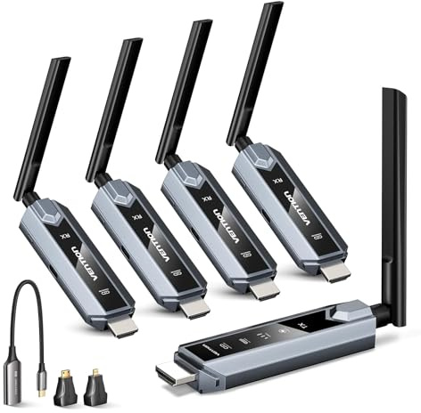 VENTION Wireless HDMI Transmitter and Receiver-Bis zu 6 Empfängern,200m Verbindung, HDMI Funkübertragung 4K Dekodierung, Plug & Play–Für Streaming von Laptop, Kamera zu TV, Beamer, Monitor(1TX+4RX)
