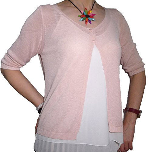 Cardigan Spolverino Corto Coprispalle Giacchetto Bolerò Bleser Filo Viscosa Leggero Manica 3/4 Semplice Ragazza Donna (Rosa)
