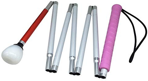 Aluminium Faltlangstock mit 7 Stocksegmenten,Kunststoff-Rollspitze, weiße Stock für Blinde