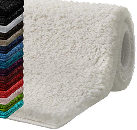 casa pura Badematte rund 95cm Elfenbein, Flauschiger Badezimmerteppich Shaggy, Badvorleger rutschfest, waschbar, Duschvorleger, Teppich Fußmatte für Badezimmer und Dusche