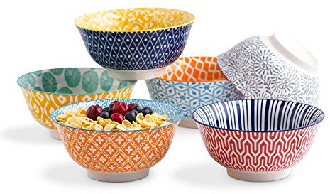Selamica Porzellan Müslischalen, 590 ml Dessertschalen, Suppenschalen, Bowl Schüssel Set für Müsli, Suppe, Salat und Nudeln, Bunte
