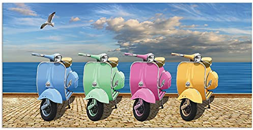 ARTland Wanddeko Wandbild Alu Verbundplatte für Innen & Outdoor Bild 100x50 cm Strand Meer Sommer Fahrzeuge Motorrad Vespa Roller Retro Vintage T6ID
