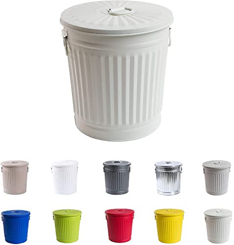 Jinfa Mülleimer Küche Metalleimer mit Deckel Papierkorb Biomülleimer Küche Mülleimer Bad Abfalleimer Mülleimer Büro Mistkübel Ascheeimer - Cremeweiß 18 Liter
