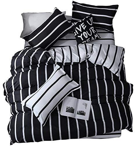 Treer 3 Teilig Bettwäsche Set Mikrofaser Super Weiche Atmungsaktive Hypoallergen inkl Hochwertiges Kopfkissen Kissenbezüge (200x200cm,schwarz)