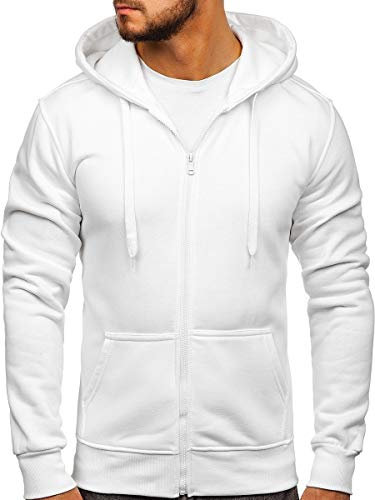 BOLF Herren Kapuzenpullover Hoodie Sweatshirt mit Kapuze Reißverschluss Pullover Pulli Langarmshirt Freizeit Sport Fitness Outdoor Casual Style 2008 Weiss XL [1A1]
