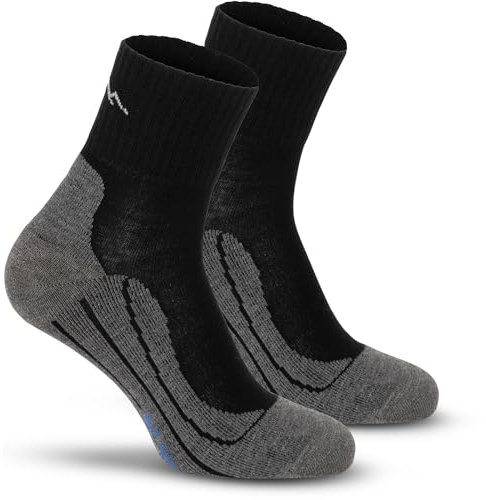 gipfelsport Wandersocken Herren & Damen, Outdoor Trekkingsocken | Hiking Socks, Wanderstrümpfe aus Merinowolle | Trekking Socken für Wandern mit extra Polster | Größe 42-44 I Schwarz, Dünn I 1x Paar