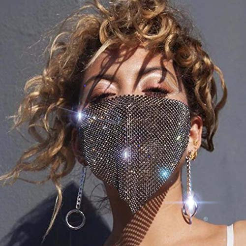 IYOU Glänzender Kristall Netzmaske Schwarz Maskerade Sparkly Strass Gesichtsmasken Bling Ball Party Halloween Genie Kostüm Glitter Dekoration Maske Schmuck für Frauen und Mädchen