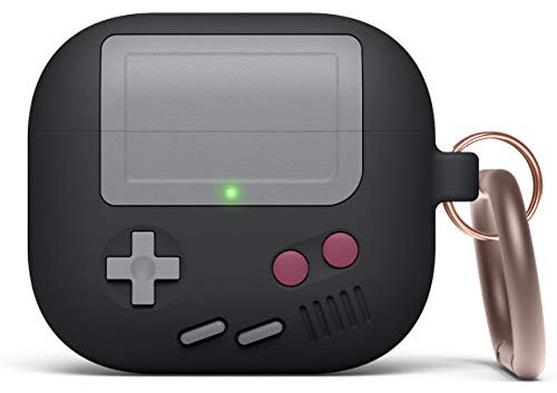 elago AW5 Hülle mit Karabiner Kompatibel mit AirPods 3 Case, Klassisches Game Player Konsolen Design Case Cover mit Schlüsselanhänger, Unterstützt Kabelloses Aufladen (Schwarz)
