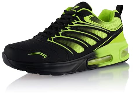 Fusskleidung® Damen Herren Sportschuhe Dämpfung Sneaker leichte Laufschuhe Grün Grün Schwarz EU 46