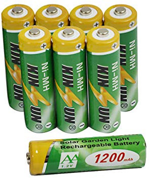 KINSUN Piles Rechargeables (8 pièces) NiMH AA 1.2V 1200mAh pour Les lumières solaires extérieures de Jardin Lumières de Paysage Lumières de Chemin