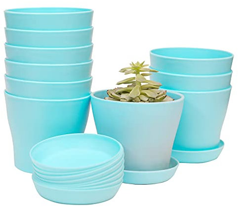 TDHDIKE Lot de 10 mini pots de fleurs en plastique avec palette, décoration moderne (bleu)