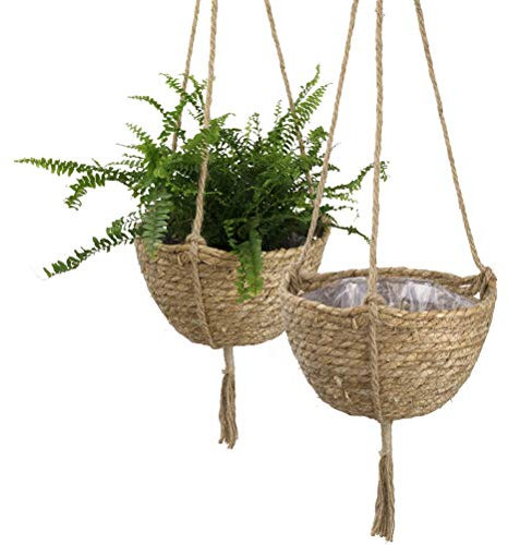 Ayaaa Baumwollseil Hängeampel Blumenampel Seegras Korb Wandbehang Pflanzer Korb Abdeckung für Blumentopf, Stroh hängende Korb Aufbewahrungskorb