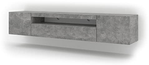 BIM Furniture Lowboard TV 200 cm - Universell Sideboard mit Laminierten Fronten und LED, Hängend oder stehend - Fernsehschrank HiFi Schrank fürs Wohnzimmer Beton