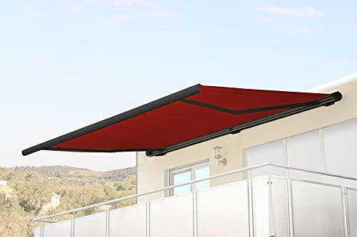 Mendler Elektrische Kassettenmarkise T123, Markise Vollkassette 4,5x3m - Acryl Bordeaux-rot, Rahmen anthrazit