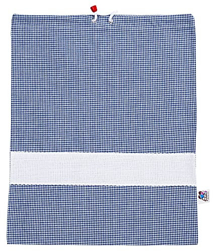Filet - Sacchetto Asilo con stampa a Quadretti Vichy Blu |Inserto a fascia in Tela Aida personalizzabile | Misura 42 x 34 cm | 100% Realizzato in Italia con materiali di alta qualità