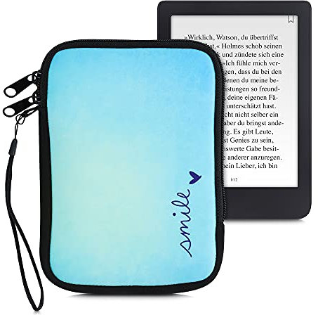 kwmobile Tasche für eReader - Neopren Hülle Schutzhülle Smile Herz Blau Türkis - 17 x 12 x 2 cm Innenmaße