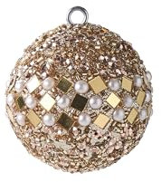 Weihnachtskugel Opium, Größe 6 cm, mit Perlen/ Pailetten/ Steinen, Verschiedene Muster Muster Spiegelrauten Gold/ weiß