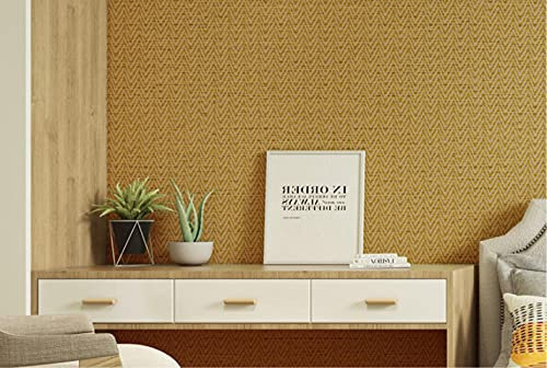 papier peint intissé Curcuma uni imitation paille tissé lignes foncées pour Salon Chambre Des murs Comptoir DIY et meubles Armoires Doublure d'étagère Cuisine Papier peint