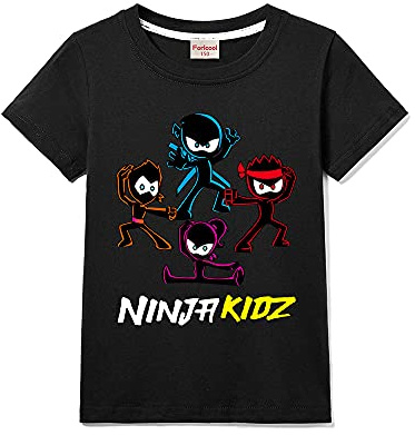 Ninja Kidz Boys Casual Short Sleeve Girls T-Shirt 100% Cotton Tee for Children (Black,7-8 Years,7 Years,8 Years)